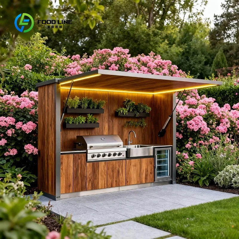 Customized Luxury 304 Stainless Steel Modular Outdoor Kitchen Cabinet Set Sink All-In-One Dining Garden BBQ Grill Patio Cupboard