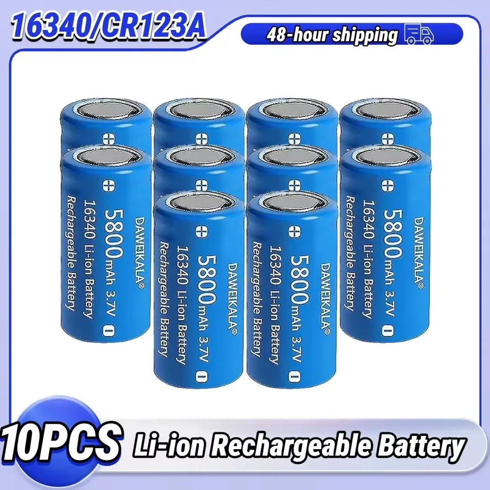 

16340 CR123A Battery 3.7V 5800mAh Rechargeable, with Charger. High Capacity Li-ion for LED Flashlight, Laser Sight and More