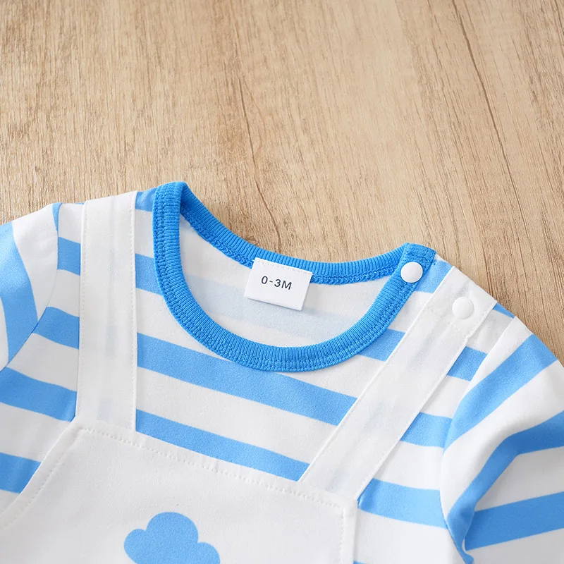 Dziecko kreskówka szczęśliwy słoń/wzór żyrafy fałszywe dwa swobodne kombinezony w paski z długimi rękawami dla małych dzieci i chłopców