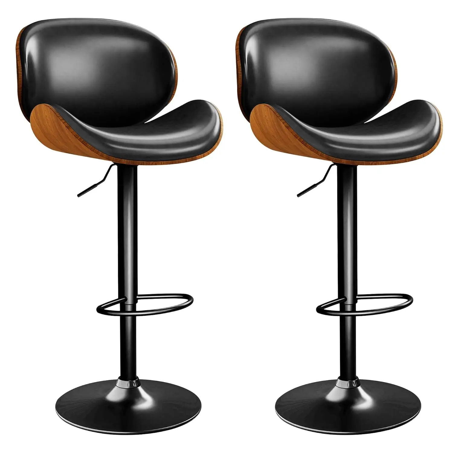 

360 ° Набор поворотных регулируемых барных стульев из 2 шт., барные стулья с обивкой из искусственной кожи и подставкой для ног, деревянные табуретки для кухни, бара