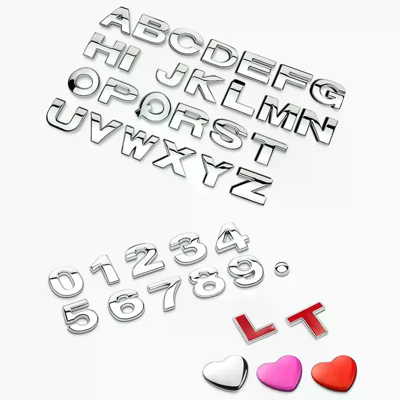 1Pc 3D Zinc Alloy Car Letter Stickers DIY Alphabet Emblem Numbers Chrome Labeling Car Sticker Digital Badge Accessories