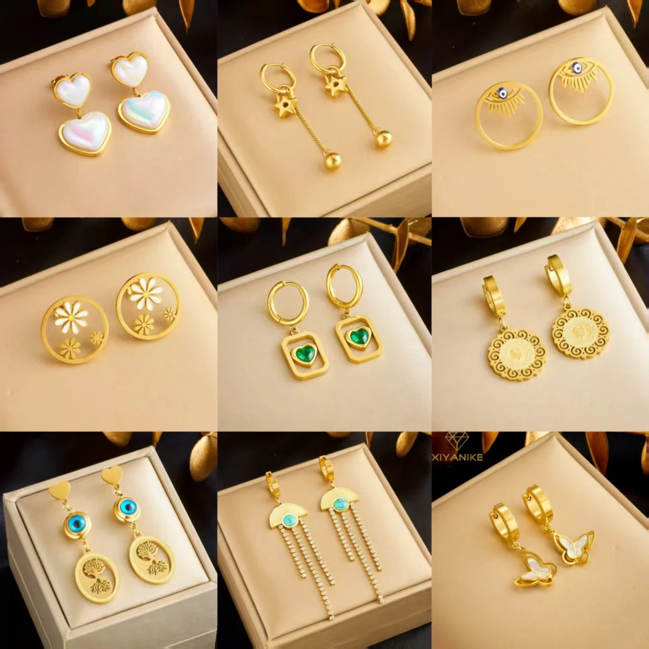 Stainless Steel Bohemian Gold Plated Evil Eye & Tree of Life Dangle Earrings For Trendy Girls Daily Casual Party Fashion Jewelry