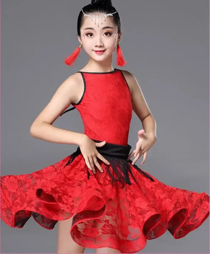 

2025New Girl short Sleeves Standard Latin Dance Dress Children Ballroom Dance Dresses Kids Salsa Rumba Cha Cha Samba Tango Dress