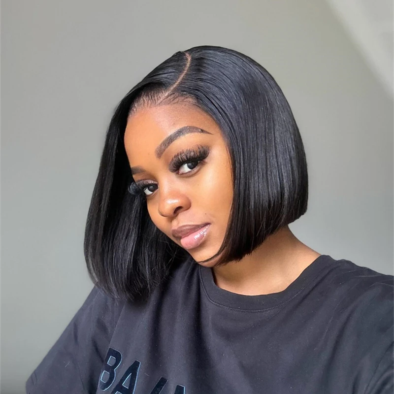 باروكات بوب قصيرة مستقيمة 13x4 Hd باروكات أمامية من الدانتيل 100% شعر بشري 180 كثافة مسبقًا شعر ريمي مستقيم بوب باروكات برازيلية #1