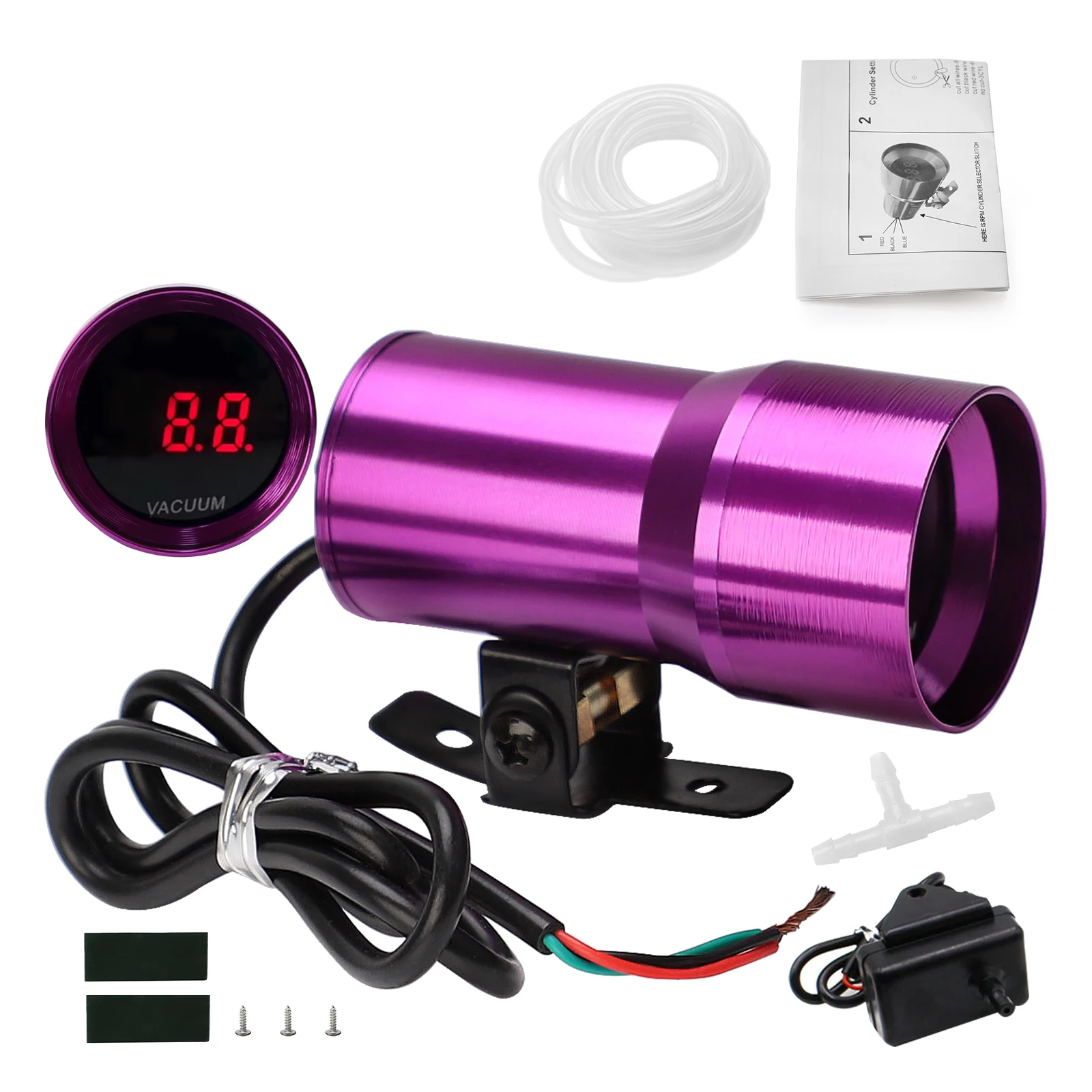 37mm 12V General  Motors Modified Instrument With LED Display Vacuum Gauge With Oxygen Sensor Purple Shell EP-DGT8107