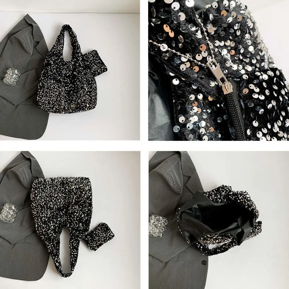 Borsa da sera casual Borsa tote con paillettes Borsa lucida Borsa a tracolla argento Borsa hobo grande moda Studenti