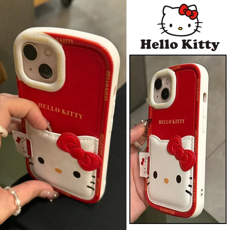 

Sanrio Hello Kitty Cover for IPhone 15 14 Pro Max 13 12 11 Cute Full Inclusive Phone Case Soft Protective Shell with Card Holder