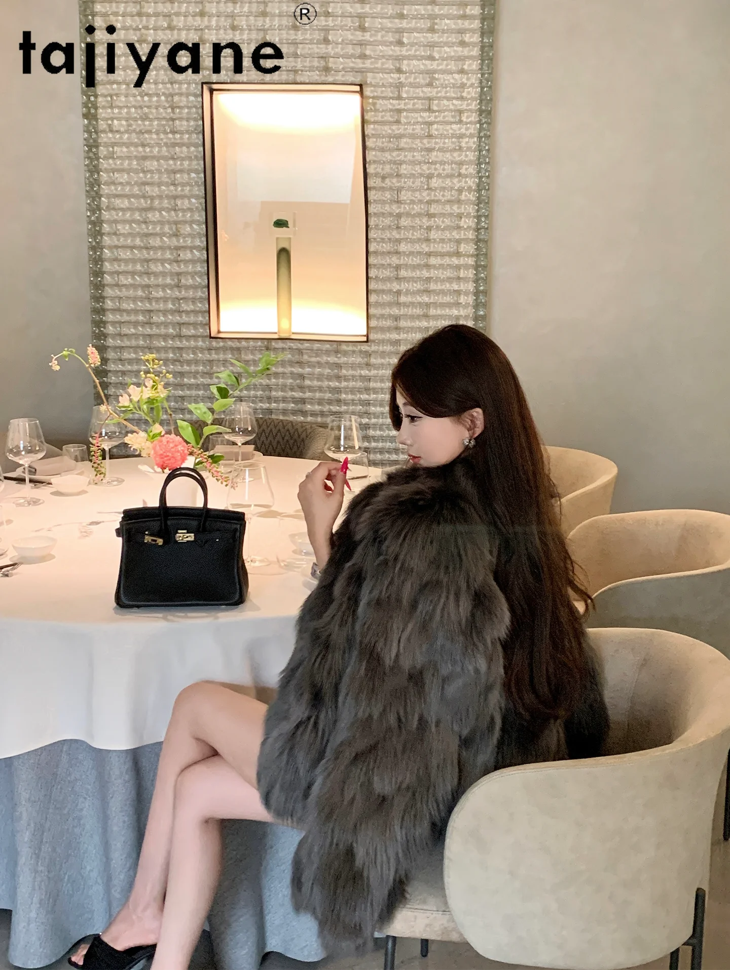 معطف فرو الثعلب الطبيعي 100% من TAJIYANE للنساء فاخر بياقة واقفة وسترة من الفرو الحقيقي ملابس نسائية شتوية 2025 سترات فروي Fourrure