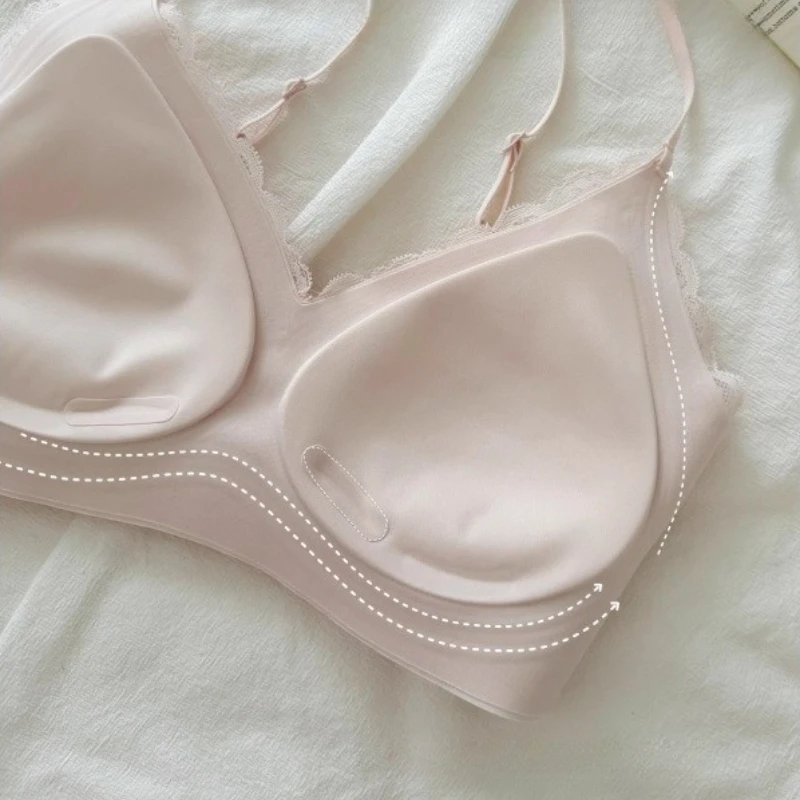 حمالة صدر بدون خياطة للنساء من الدانتيل ملابس داخلية نسائية بشريط جيلي سترة جميلة بحزام كتف حمالة صدر مريحة للاستخدام اليومي