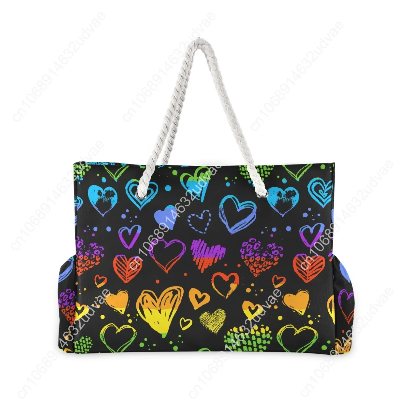 Bolso de hombro impermeable para mujer, bolsa de playa de gran capacidad, con estampado de lunares y corazones de arcoíris, ideal para viajes, novedad de 2021