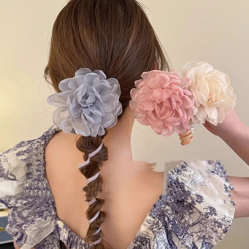 1PC New Big Flowers Lovely Elastic Spiral Hair Rope Head Rope Ponytail Hair Ring Rubber Band Headdress For Kids