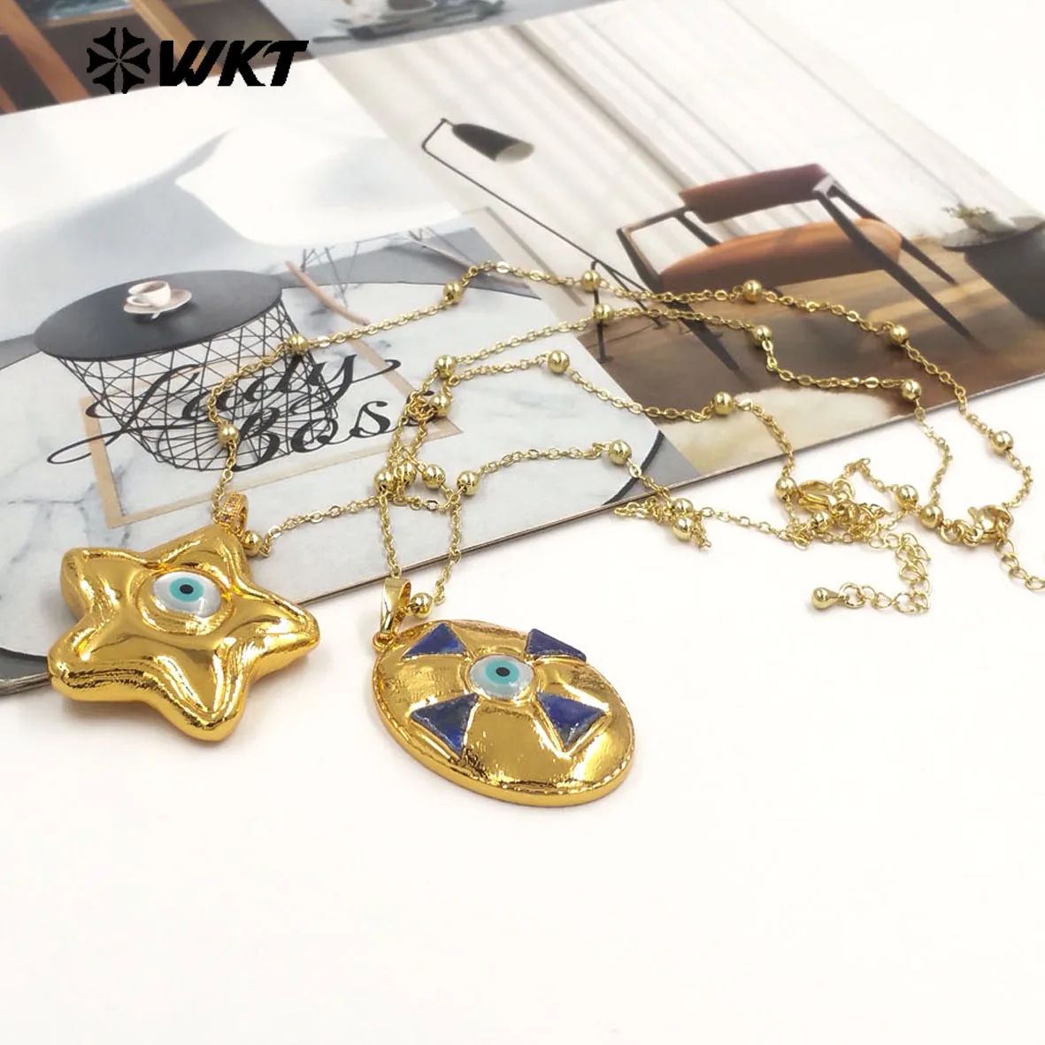WT-JN356 Unique French-style Natural Shell Eye Round Star Shape 18inch Necklace With 18k Real Gold Plated  For Girls Daily ACC