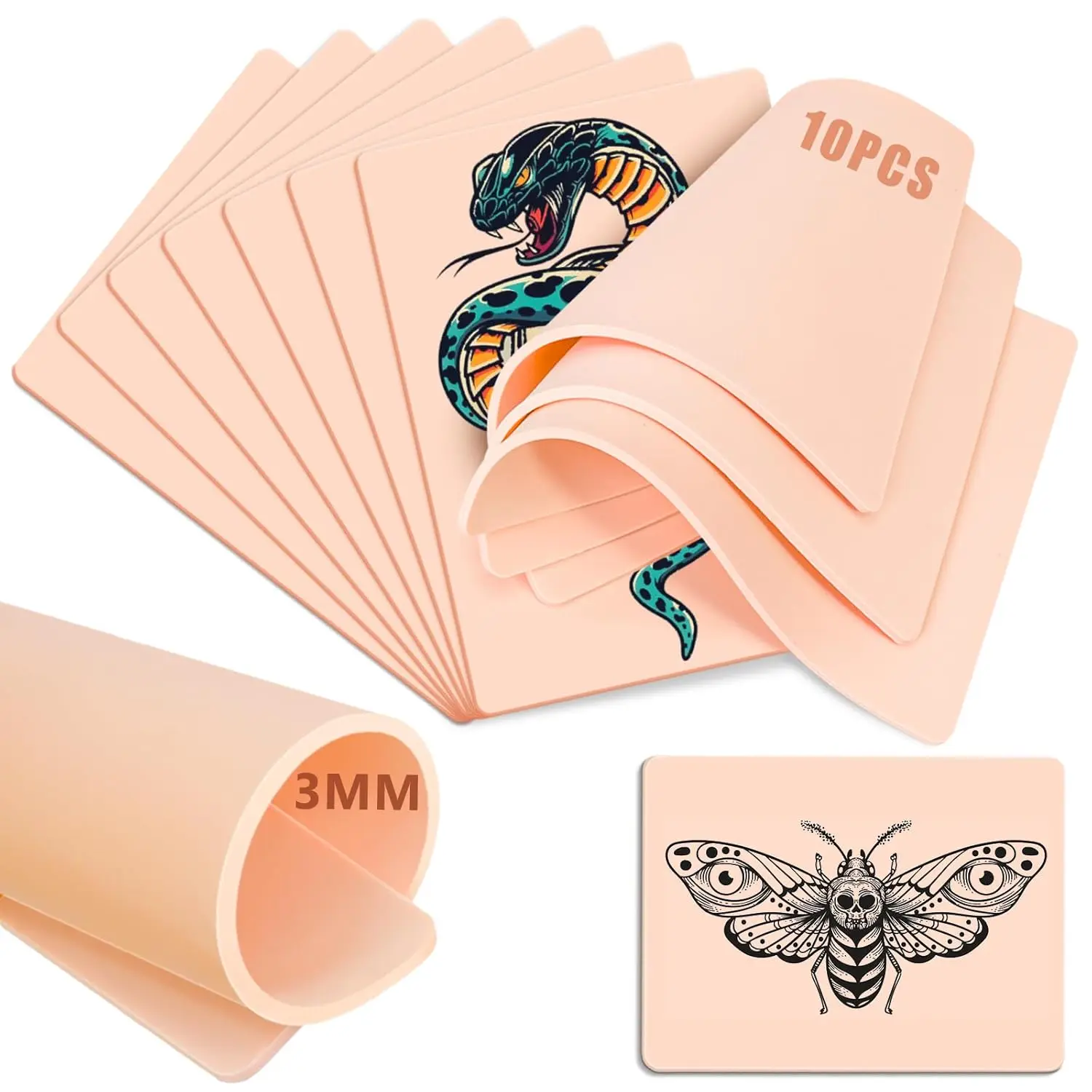 

Кожа для практики татуировки толщиной 3 мм — 10 шт. двусторонних силиконовых листов для практики татуировки и микроблейдинга.