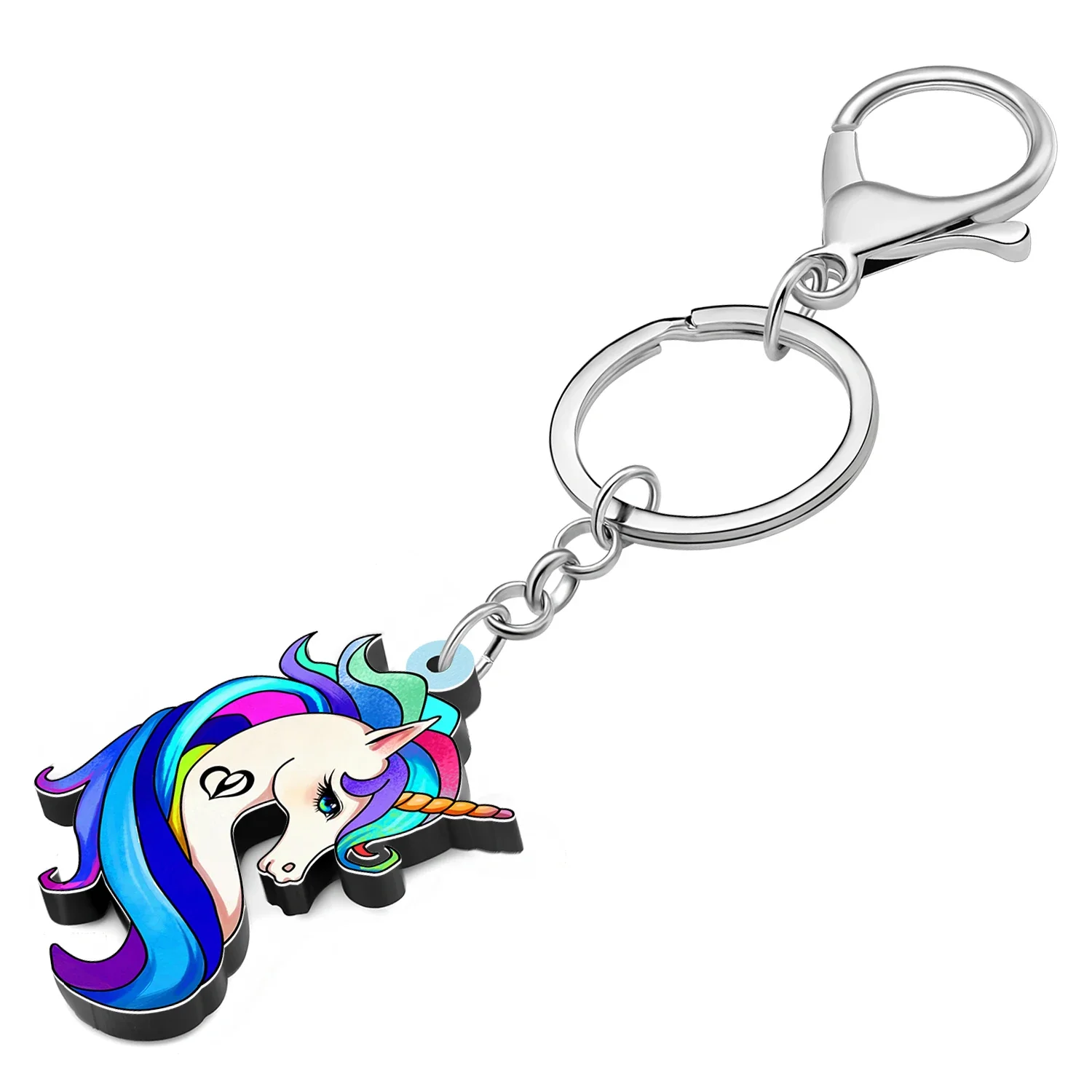 WEVENI Acrylic Cartoon Unicorn Head Keychains Fantasy Horse Key Chains Jewelry Charms Gifts For Women Girls Bag Key Accessory