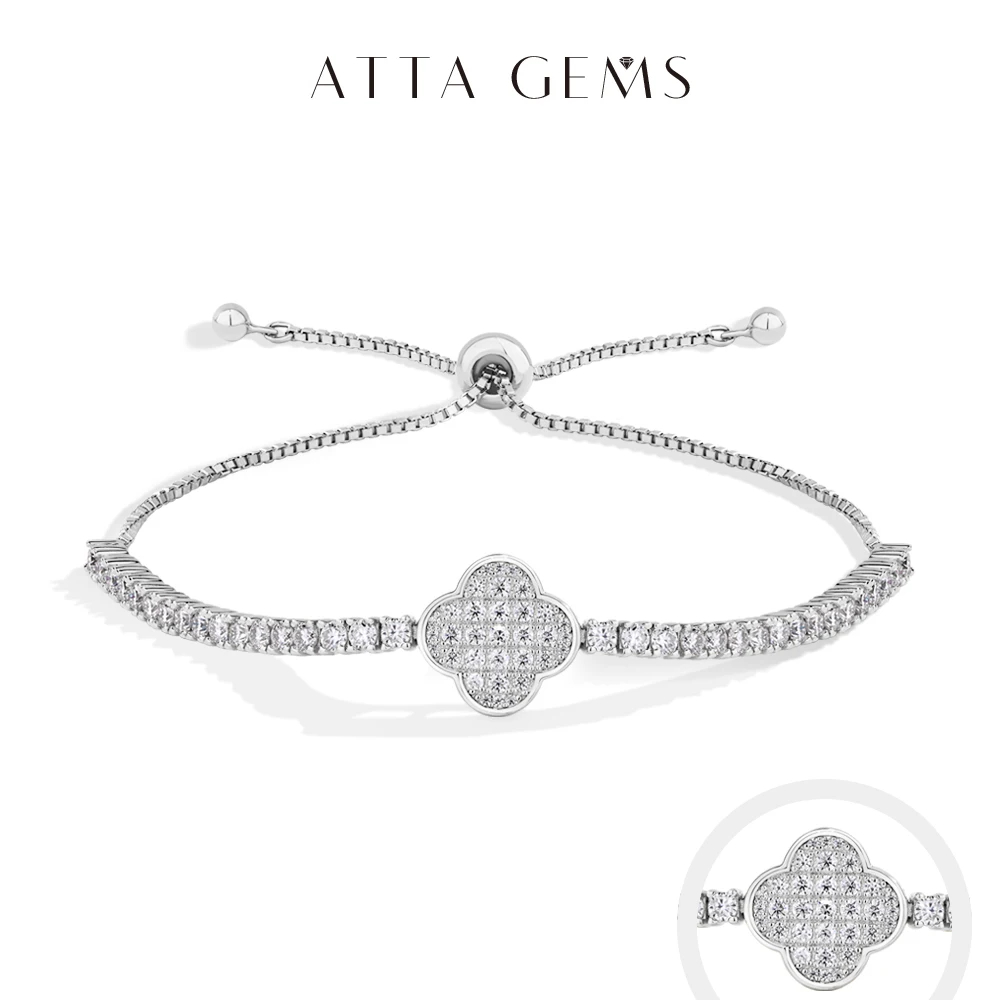 ATTAGEMS Luxury Full Moissanite Diamond Tennis Bracelets D VVS1 925 Sterling Silver Gold Plated For Women Wedding Jewelry 16+8cm