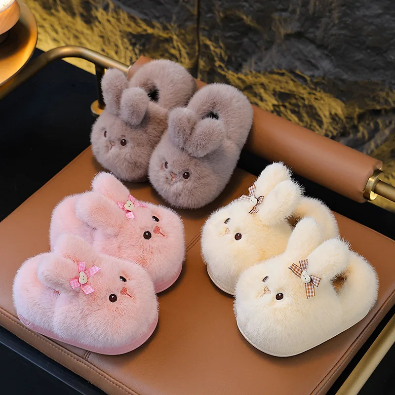 Kids'Casual Shoes Solid Color Plush Cartoon Winter Flat Shoes For Children Anti-slip Home Slipper Yellow Pink Shoes Size 22-37