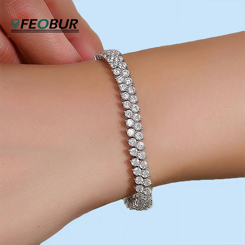 

FEOBUR 3 мм муассанит теннисный браслет из стерлингового серебра 925 пробы для женщин и мужчин двухрядная цепочка с бриллиантами на руку модные ювелирные изделия подарки