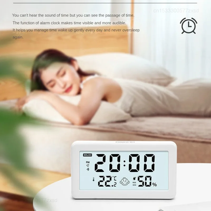 Xiaomi Delixi Household Electronic Thermometer Hygrometer Precision Wall Mounted Desktop Multi Functional Alarm Clock Calendar