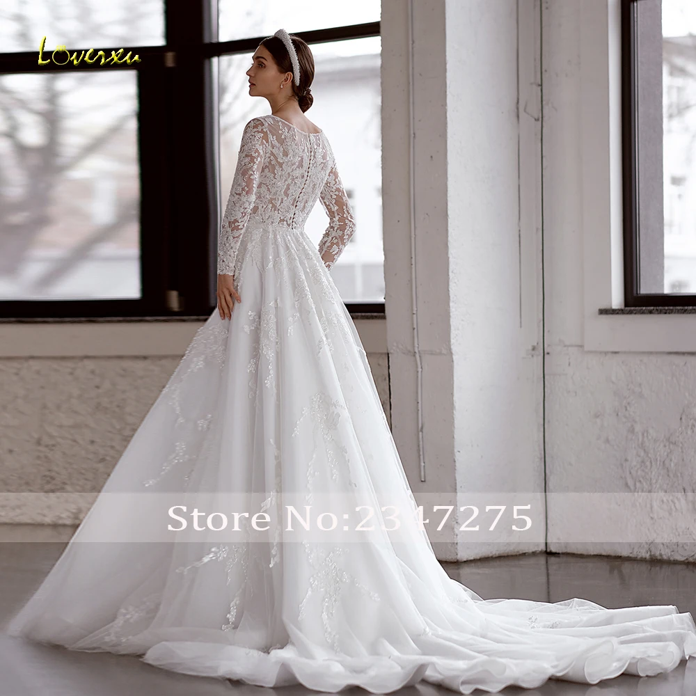 Loverxu A-Line Vintage Wedding Dresses 2024 O-Neck Long Sleeve Vestido De Novia Lace Appliques Stunning Chic Robe De Mariee