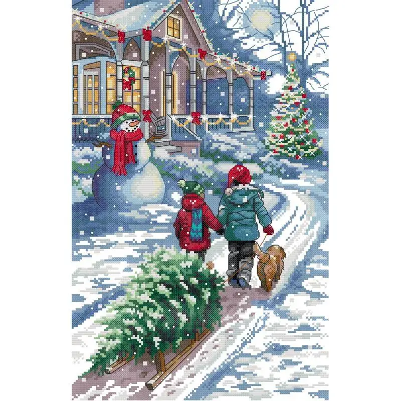 

Christmas Snow DIY Scenery Pattern Embroidery Cross Stitch Kit 14CT 16CT 11CT White Fabric Printed Sewing Set Home Decor Gifts