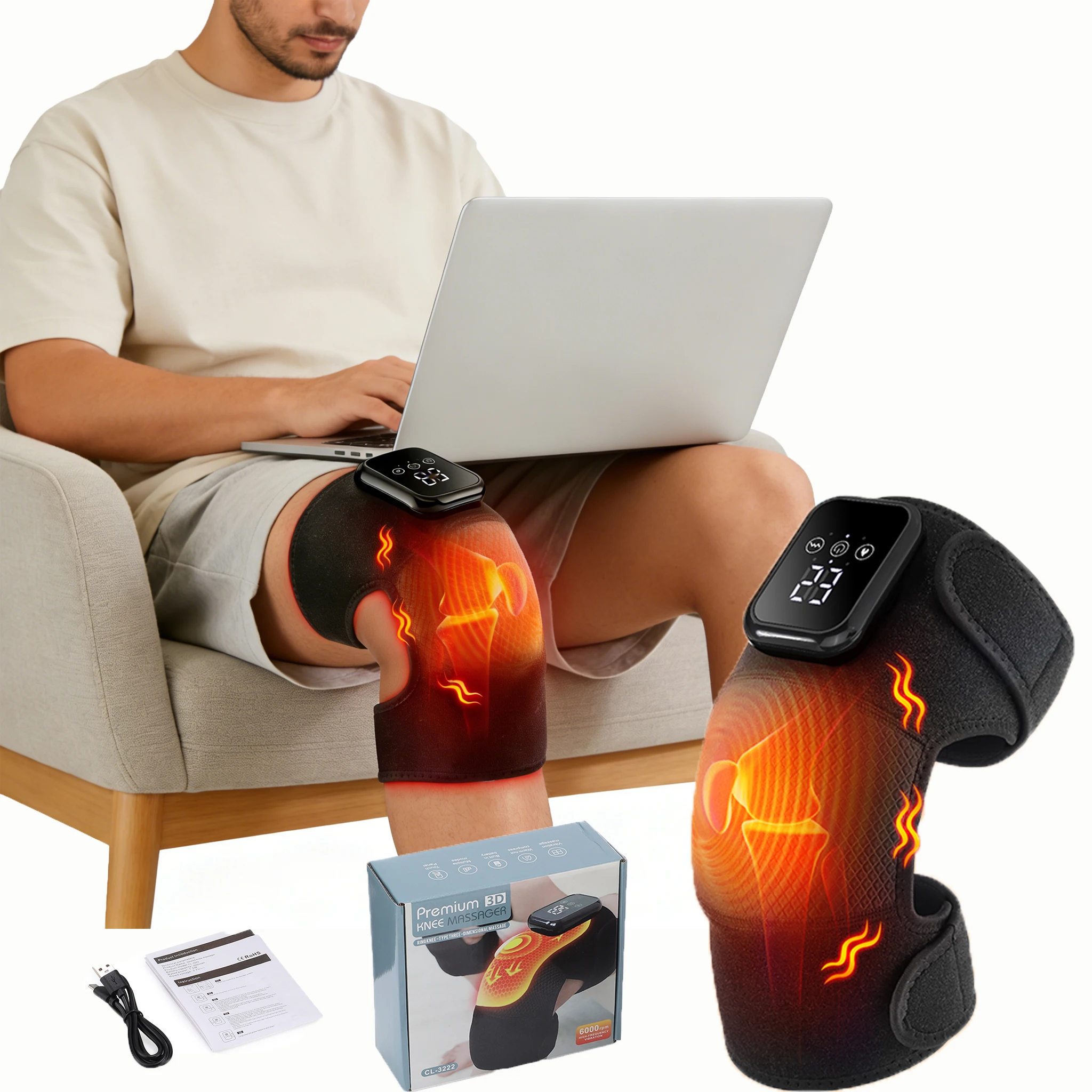 

Electric Heated Vibration Knee Massage Pad 3 Level Hot Compress Thermal Joint Brace Care Muscle Relaxation Blood Circulation