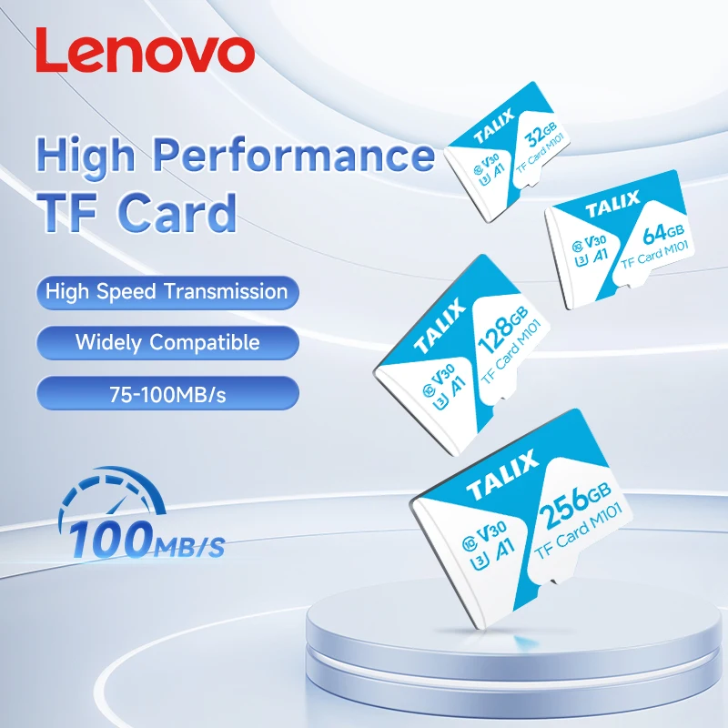 لينوفو تاليكس عالي السرعة ​ ​ بطاقة TF، بطاقة فلاش UHS A1 V30 TF بسعة 32 جيجابايت إلى 256 جيجابايت UHS A1 V30 TF للهواتف المحمولة وأجهزة الكمبيوتر وأجهزة المراقبة