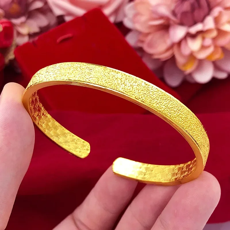 

9999 Real Gold 24K Gold Jewelry Gold Open Scrub Bracelet Women's New Wedding Thickened Scrub