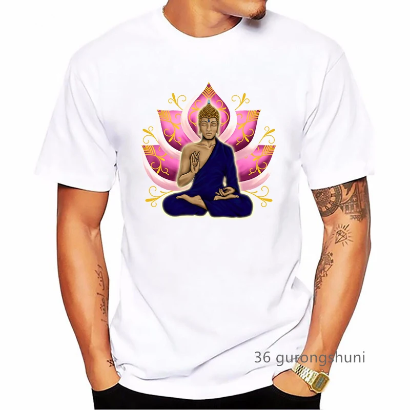 Aquarell Meditation Buddha Druck Boho Zen Hobo T Shirt Männer Sommer Top Männliche Streetwear Lustige T-shirt Homme Weißes T-Shirt Grafik