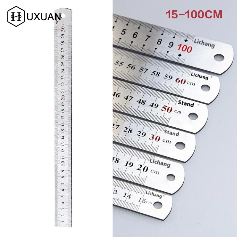 15/20/30/40/50/60cm Stainless Steel Metal Straight Ruler For Home School Precision Measuring Tool Drawing Tool Supplies