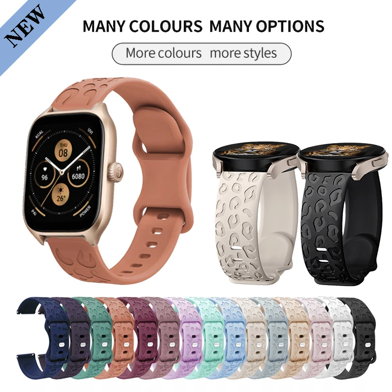 20mm Leopard Silicone Strap Engraved Band For Huami Amazfit GTS 4 mini 2/2e/3 GTS2 GTS3 GTS4 / Bip 3 Pro Lite S U