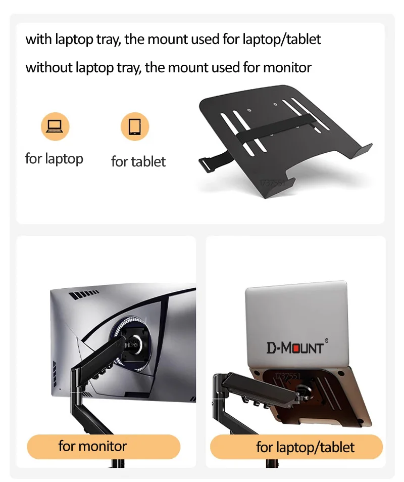 D-MOUNT D90-LP 2 IN 1 Gas Spring 13'-32' LCD Monitor Table Stand 10'-17' Notebook Computer Arm Mount Full Motion Swivel Rotate