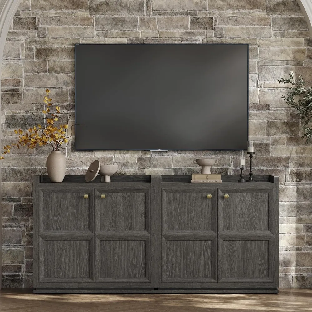 طاولة بوفيه حديثة مع مساحة تخزين وأرفف - أبواب خزانة مميزة مقاس 34 بوصة ومقابض ذهبية #6