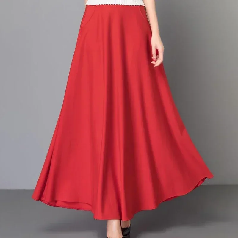 Dames Dames Mode Lange Rokken Elegant Feest Een Lijn Elastische Band Koreaanse Maxi Rok Kleding Grote Schommel Plus Size