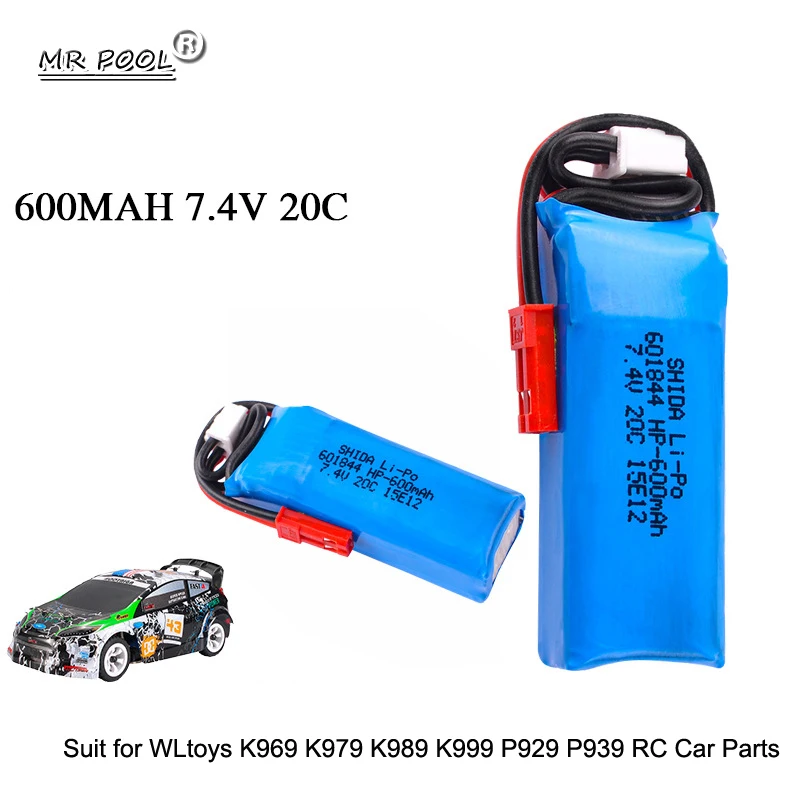 

7.4V 600mAh 20C Lipo Battery JST plug for WLtoys K969 K979 K989 K999 P929 P939 RC Car Parts 2s 7.4v Battery