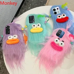 3D Korean Funny Fluffy Plush Monster Case For Xiaomi Redmi 13C 12C 10C 10A Note 13 12 11 10 9 Pro 12S 11S 10S 9S Cute Girl Cover