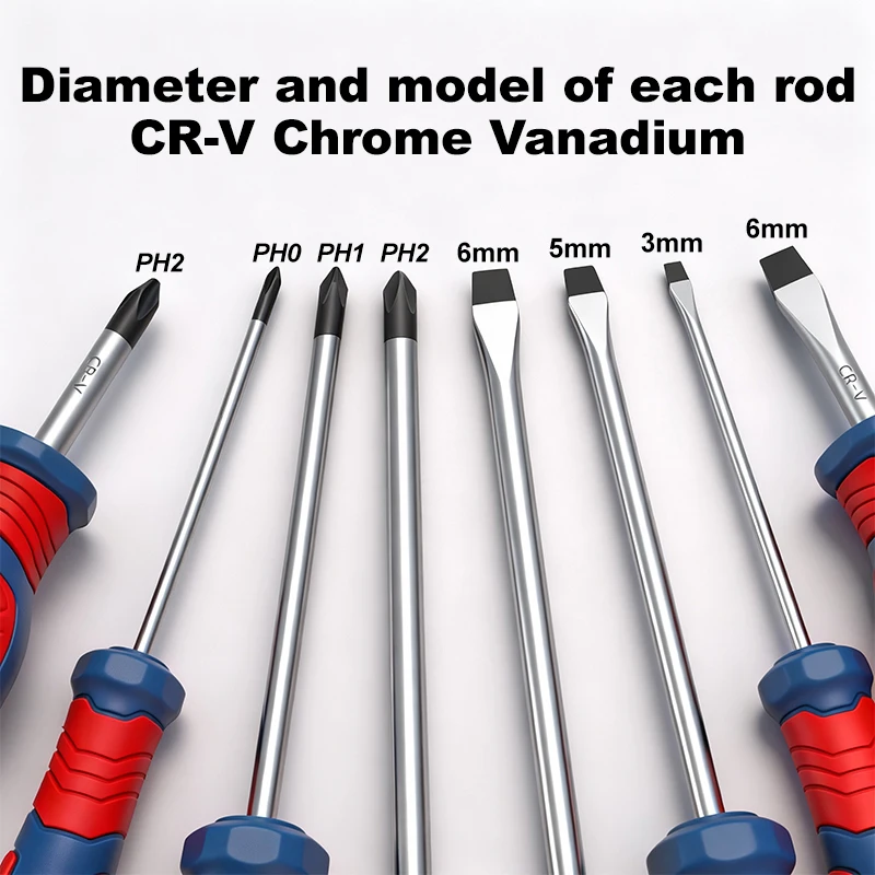 2pcs CR-V Screwdriver Set, Magnetic Blackened Tip, Anti-Slip Dual-Color Handle, High Torque Resistance, for Home & Office Use