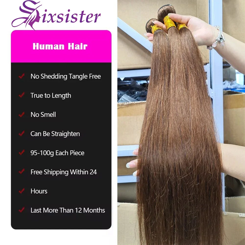 Color #4 Bundles Dark Brown Straight Human Hair Bundles Chocolate Brown Bundles Straight Remy Human Hair Double Weft 3 Bundles image 4