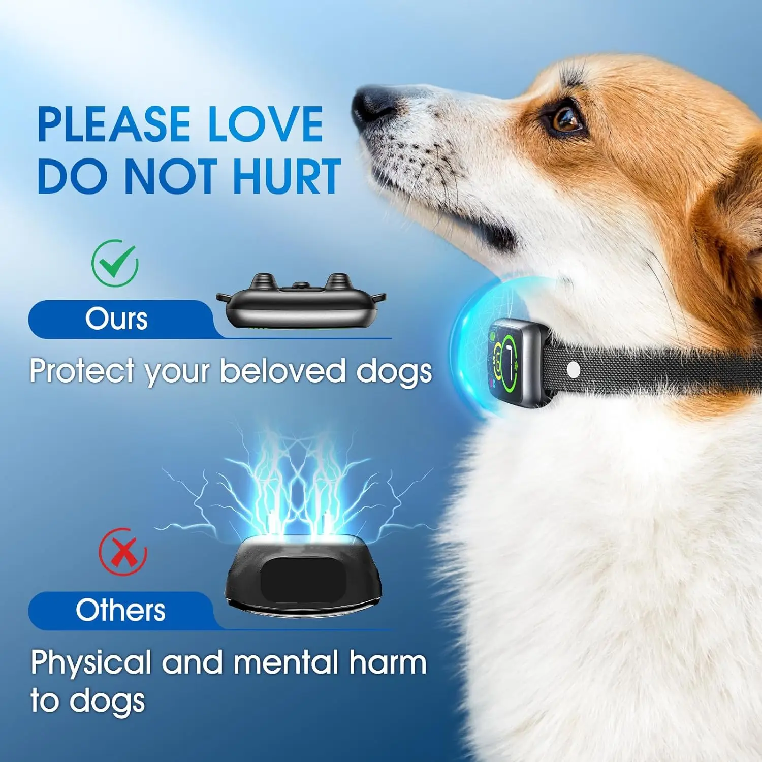 

XCHO New Arrival Anti Bark Dog Collar No Shock Dog Training Bark Collar Dogs Electronic Bark Control For Pet Training