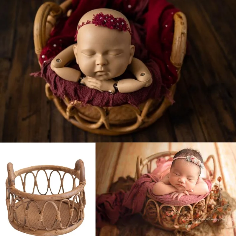 Retro Round Basket Photo Shooting Accessories Posing Prop Posing Container Newborn Photography Props