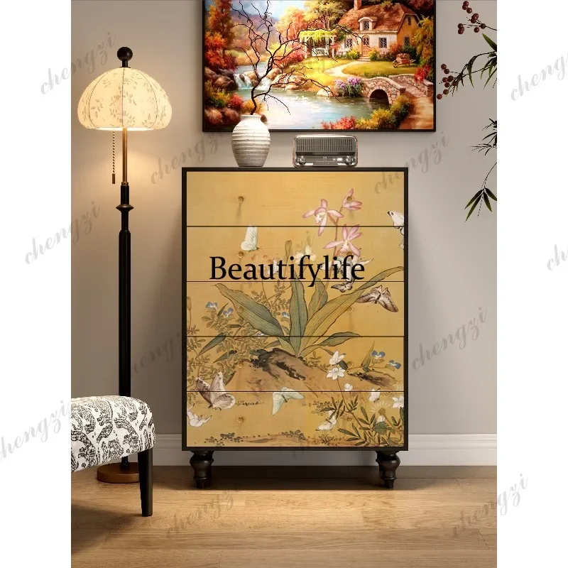 Z138 New Chinese-style painted Bogu pattern chest, medieval living room entrance, retro storage locker