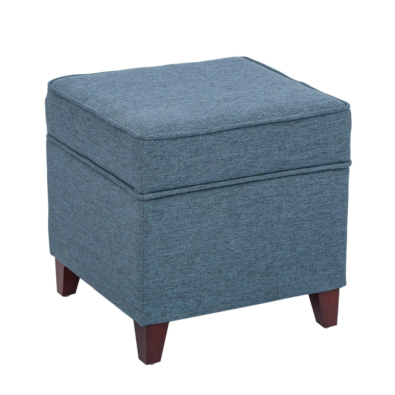 

17" Square Ottoman with Storage, Small Blue Storage Ottoman Foot Rest with Hinged Lid & Solid Wood Legs, Linen, Customized