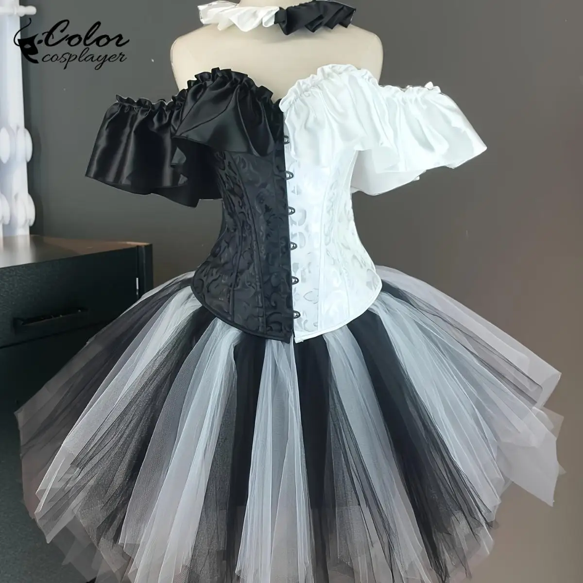 

Черно-белое платье клоуна, сетчатое платье принцессы на Хэллоуин, Джокер, карнавальный костюм, фестиваль невесты-призрака, женский наряд, готическая одежда