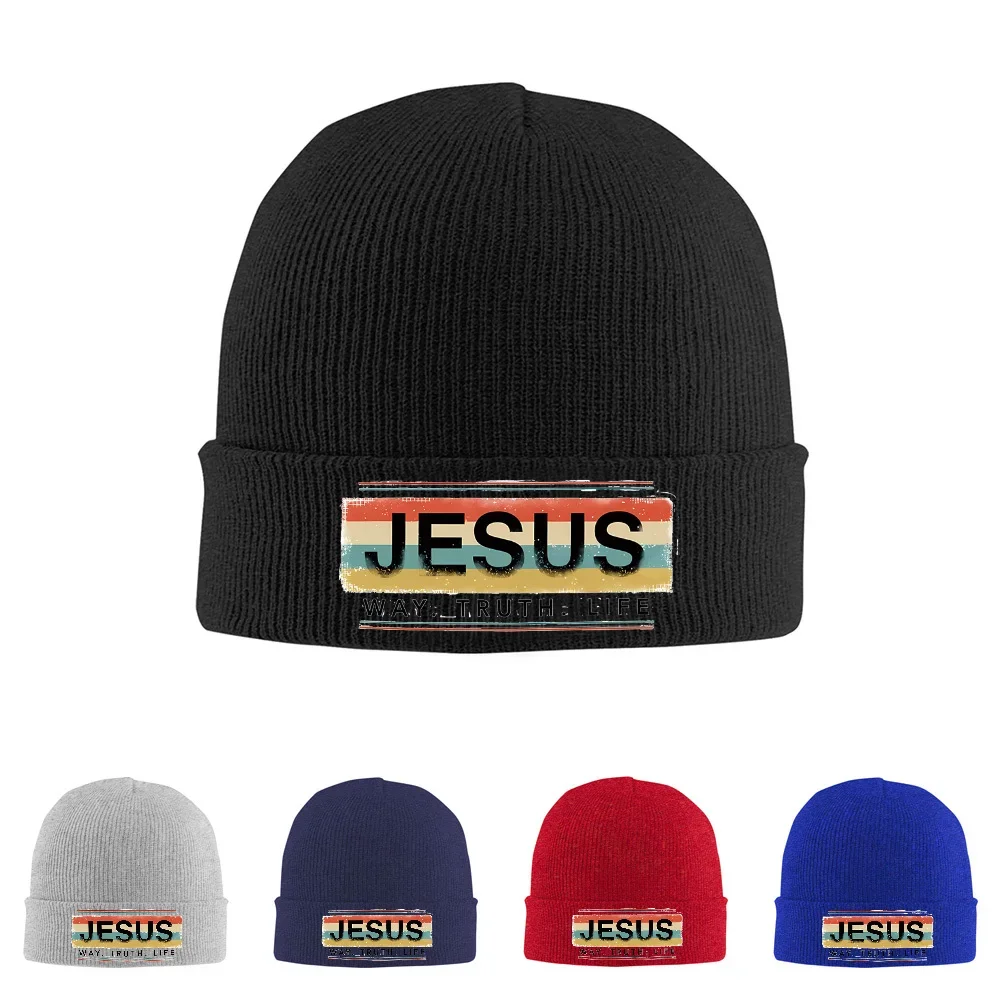 2026 Jesus name scripture design retro style Men Women Unisex Knitted Hat Beanie Pullover Cap Winter Thermal Warm Christmas Outd