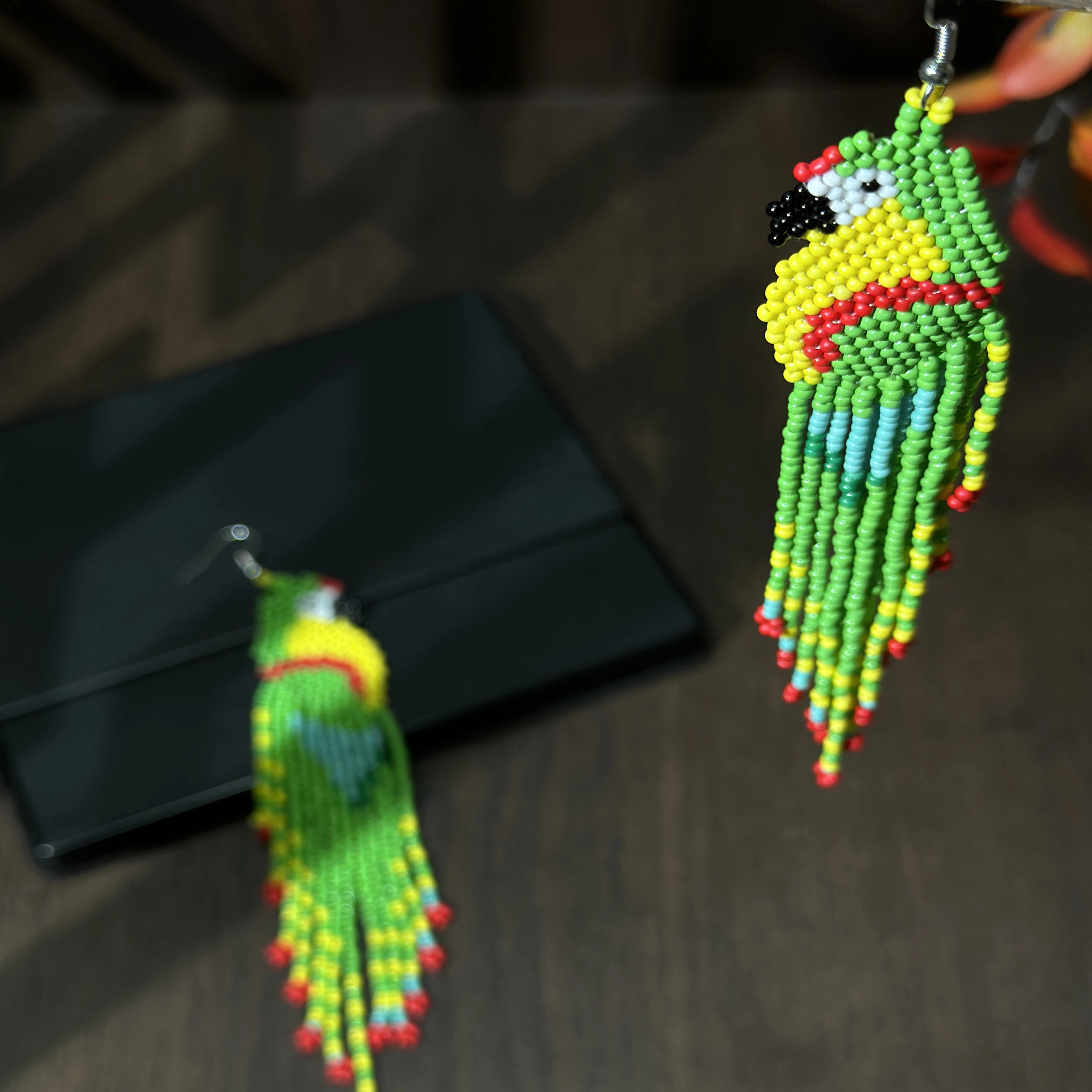 Glass Bead String Earrings with Parrot Design Bohemian Fringe Earrings Seed Bead Strings Women's Jewelry for Everyday Wear