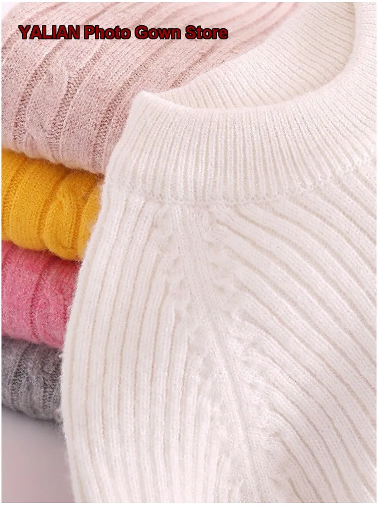 Girls Boys Autumn Winter White Cashmere Pullover Sweater Thickened Warm Kids Older Kids