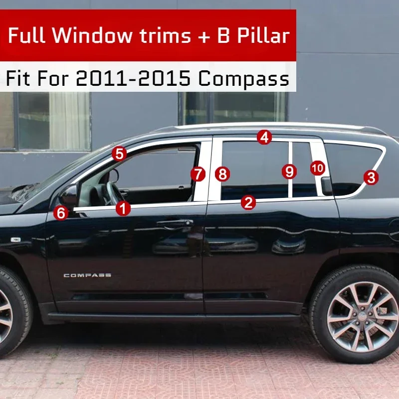 

Stainless Steel 12PCS Full Window Frame Trim Cover For Jeep Compass 2011 2012 2013 2014 2015