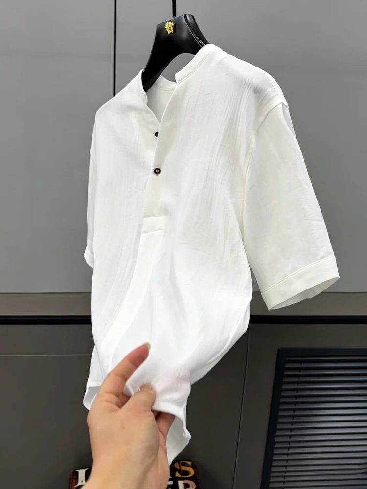  Lightweight Men's Short Sleeve Shirt Casual Fashionable Five-Point Top Breathable Comfortable Urban Style Summer Wear