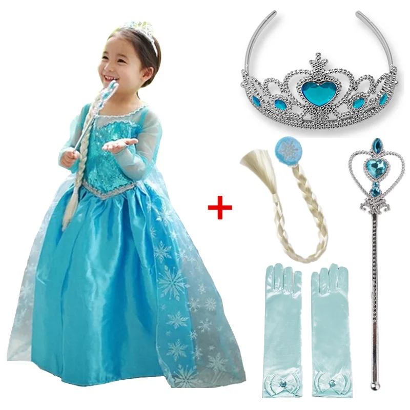 Girls Snow Queen Elsa Costumes for Girls Halloween Carnival Party Prom Gown Cosplay Princess Dress Children Clothing 3-10 Years