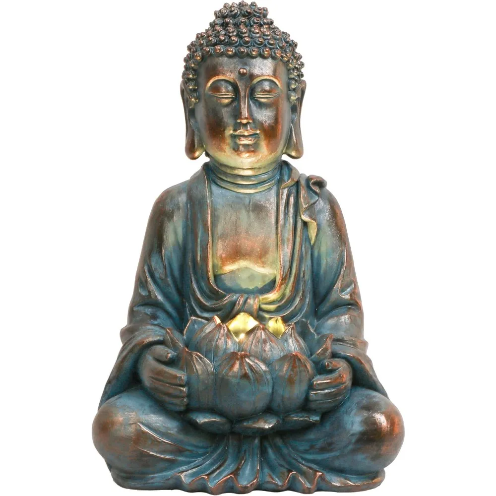 Meditation Buddha Statue Garden Decoration with Solar Lights, Large Resin Outdoor Garden Statues, Lawn Courtyard Decoration