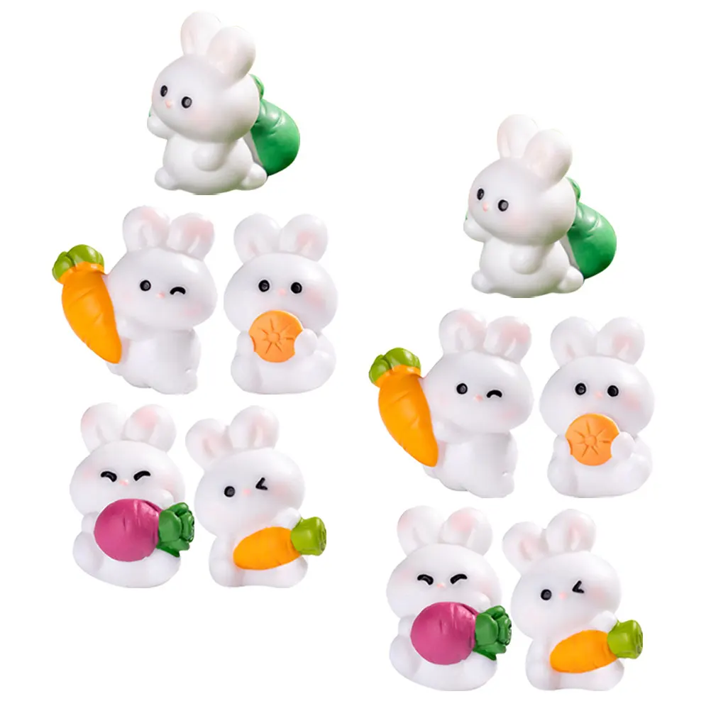 

10 Pcs Mini Rabbit Ornament Tiny Fairy Garden Miniatures Cute Desktop Resin Decor Creative Terrarium Accessories